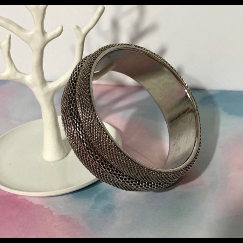 1990s Biker / Steampunk / Gothic Stainless Steel Mesh Metal Bangle Bracelet